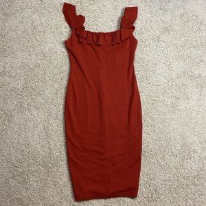 NWT Bailey44 Anthropologie  Wild Swan Red Ruffle Petite Dress Womens Size MP